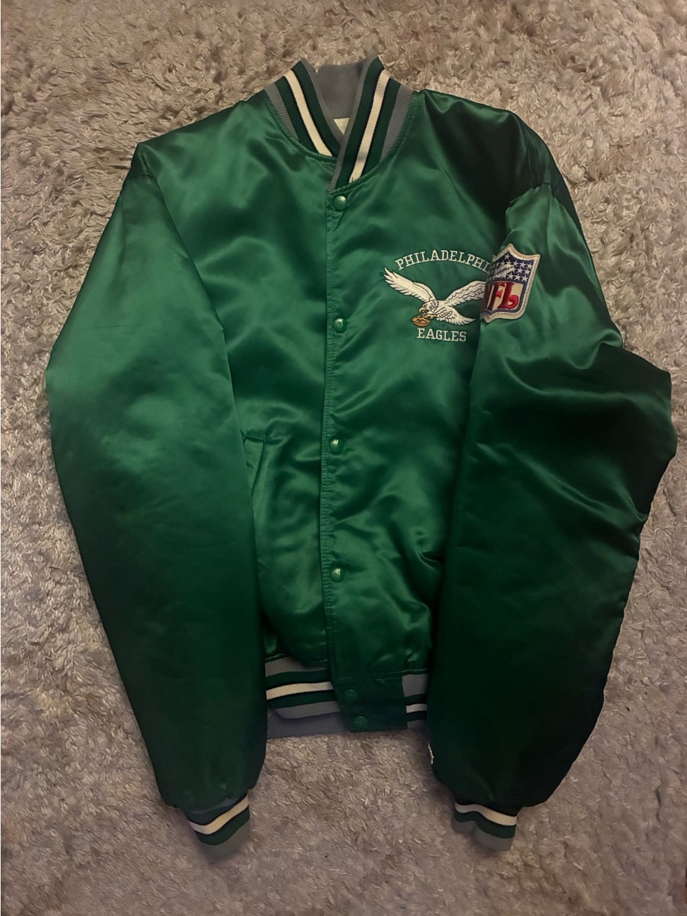 Philadelphia Eagles Green Starter Satin Bomber Jacket